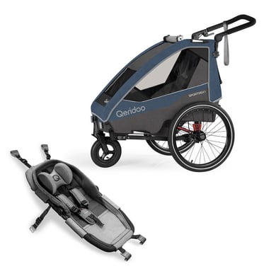 Qeridoo® Kinderfahrradanhänger Sportrex 1 Limited Edition Jeans Blue inklusive Hängematte Plus von Qeridoo