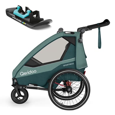 Qeridoo® Kinderfahrradanhänger Sportrex 2 Limited Edition Mineral Blue 2023 Kollektion inklusive Wheelblades von Qeridoo