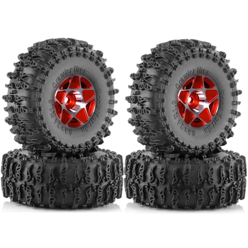 Qerwsdty 4 Stück 63 mm 1,0 Metall-Beadlock-Radreifensatz für 1/18 1/24 RC Crawler Car TRX4M SCX24 AX24 FCX24 Upgrade-Teile Rot von Qerwsdty