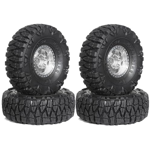 Qerwsdty 4-Teiliges 60-Mm-1,0-Beadlock-Radreifenset Aus Metall für 1/18 1/24 RC Crawler Car TRX4M SCX24 AX24 FCX24 Upgrade-Teile Silber von Qerwsdty