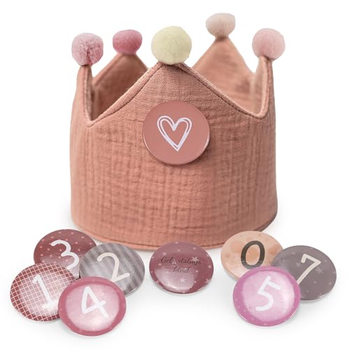 Qetlavee Geburtstagskrone Musselin mit Zahlen Hellrosa krone geburtstag Jungen Mädchen Kinder Partyhüte Deko Kindergeburtstag deko für den Kindergeburtstag Krone aus Button Zahlen von 0-9,Hellrosa von Qetlavee