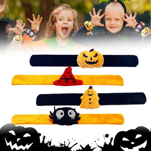 Qetroi Halloween Slap Bracelets, 4 Stück Schnapparmband Kinder, Halloweenbastelset für Kinder, Halloween Deko, Halloweenparty-Kostüm (#01) von Qetroi