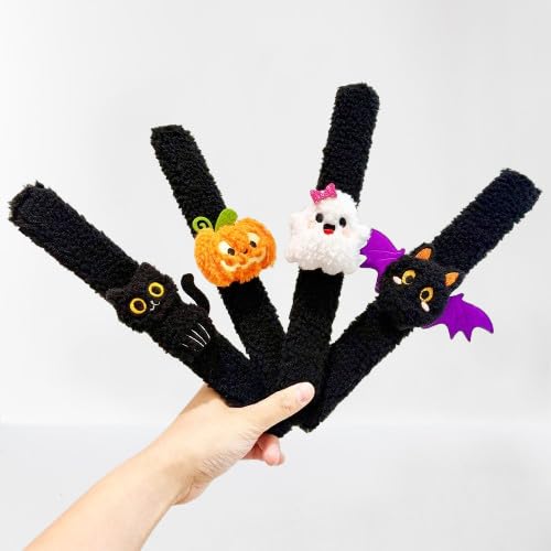 Qetroi Halloween Slap Bracelets, 4 Stück Schnapparmband Kinder, Halloweenbastelset für Kinder, Halloween Deko, Halloweenparty-Kostüm (#02) von Qetroi