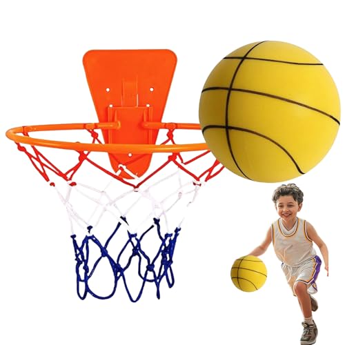Qfdiwr Basketball, leise und verstellbare Körbe, geräuscharmes Design, für Dribble im Innenbereich, ideal für Wohnung, Fitnessstudio, Training, weiches PU, Komplett-Set von Qfdiwr