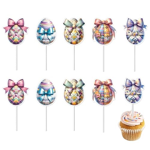 Qfdiwr Osterei-Cupcake-Topper, -Tassen-Kuchen-Topper | Bunte Eier Punkte mit niedlichem in 10 Stilen | Day-Party Cupcake-Topper für -Thema von Qfdiwr