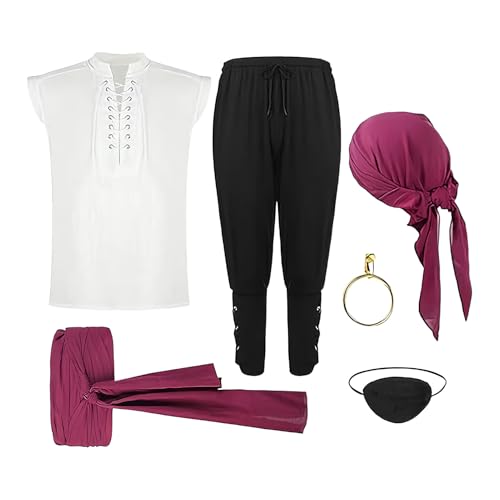 Qfdiwr Piratenkostüm für Männer – Cosplay-Outfit Mittelalterliche Renaissance für Halloween, Kostüm, Halloween, Erwachsene, Zubehör, Karneval, Theater, Party, Geschenk für Herren von Qfdiwr