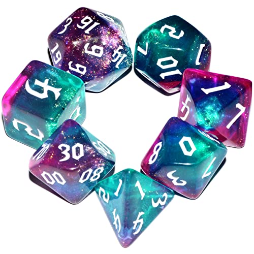 Galaxy-Würfel-Set, dunkelgrüne und Violette Kristalle, DND-Würfel-Set für Brettspiele von QiAN SiMAi