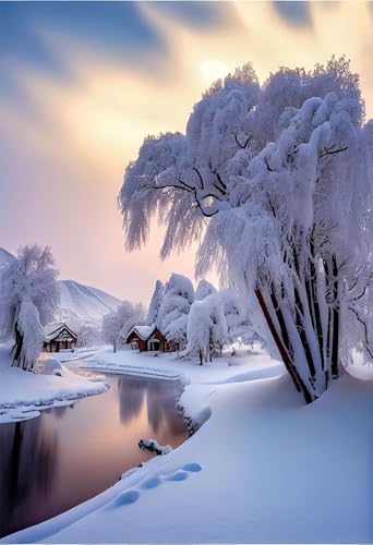 Klassische Puzzles, Puzzle für Erwachsene 1000 Teile, Winter Snow Scene Farbenfrohes Puzzle für Erwachsene und Kinder 75 x 50 cm Puzzlespiele Geschenke für Frauen, Geschenke für Männer von QiHon