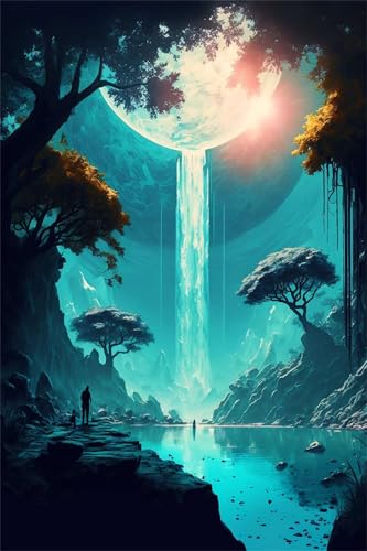 Klassische Puzzles, Puzzle für Erwachsene 120 Teile, Moon Waterfall Landscape Farbenfrohes Puzzle für Erwachsene und Kinder 25 x 20 cm Puzzlespiele Geschenke für Frauen, Geschenke für Männer von QiHon