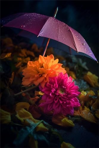 Klassische Puzzles, Puzzle für Erwachsene 120 Teile, Umbrella Orange Flowers Farbenfrohes Puzzle für Erwachsene und Kinder 25 x 20 cm Puzzlespiele Geschenke für Frauen, Geschenke für Männer von QiHon