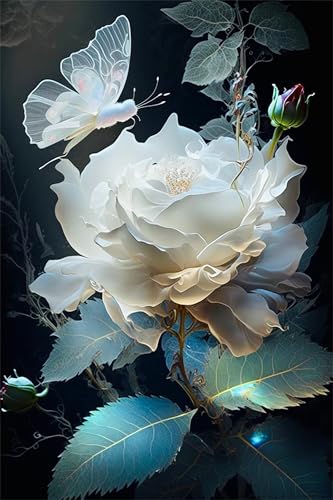 Klassische Puzzles, Puzzle für Erwachsene 120 Teile, White Rose Butterfly Farbenfrohes Puzzle für Erwachsene und Kinder 25 x 20 cm Puzzlespiele Geschenke für Frauen, Geschenke für Männer von QiHon