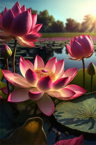 Klassische Puzzles, Puzzle für Erwachsene 200 Teile, Pink Red Lotus Farbenfrohes Puzzle für Erwachsene und Kinder 35 x 25 cm Puzzlespiele Geschenke für Frauen, Geschenke für Männer von QiHon