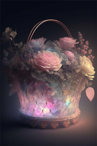Klassische Puzzles, Puzzle für Erwachsene 300 Teile, Rosa Rosen Korb Farbenfrohes Puzzle für Erwachsene und Kinder 40 x 28 cm Puzzlespiele Geschenke für Frauen, Geschenke für Männer von QiHon