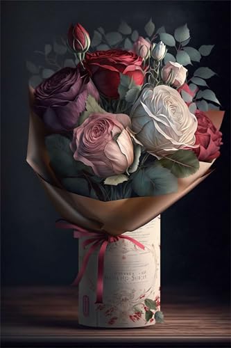 Klassische Puzzles, Puzzle für Erwachsene 300 Teile, Rose Bouquet Farbenfrohes Puzzle für Erwachsene und Kinder 38 x 26 cm Puzzlespiele Geschenke für Frauen, Geschenke für Männer von QiHon