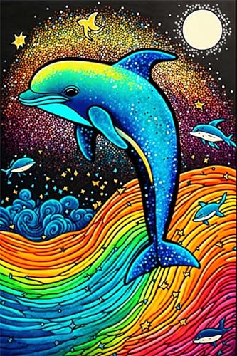 Klassische Puzzles, Puzzle für Erwachsene 500 Teile, Manga Delfin Blau Farbenfrohes Puzzle für Erwachsene und Kinder 52 x 38 cm Puzzlespiele Geschenke für Frauen, Geschenke für Männer von QiHon