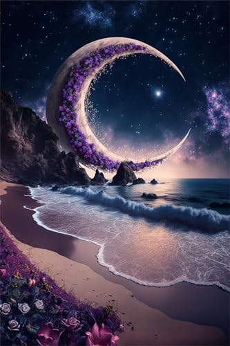 Klassische Puzzles, Puzzle für Erwachsene 500 Teile, Moon Beach Waves Farbenfrohes Puzzle für Erwachsene und Kinder 52 x 38 cm Puzzlespiele Geschenke für Frauen, Geschenke für Männer von QiHon