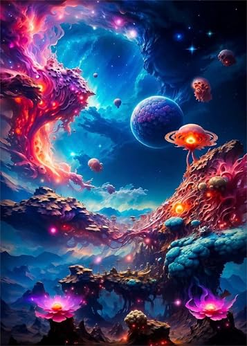 Puzzle 100 Teile Fantasie Weltraumblumen 40 x 28 cm Puzzles für Erwachsene Herausforderndes Rätsel Lernspiel für Die Ganze Familie Geschenke für Frauen Männer 100 Teile Puzzle von QiHon