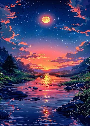 Puzzle 1000 Teile Erwachsene Fluss Sonnenuntergang 75 x 50 cm Puzzles für Erwachsene Pädagogisches Spiel Herausforderung Spielzeug Impossible Puzzle 1000 Teile Puzzles von QiHon