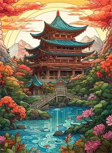 Puzzle 120 Teile Japanische Landschaft, Puzzle Erwachsene 25 x 20 cm, Herausforderndes Rätsel, Puzzlespiele für Die Ganze Familie, Klassische Puzzles für Erwachsene 120 Teile von QiHon