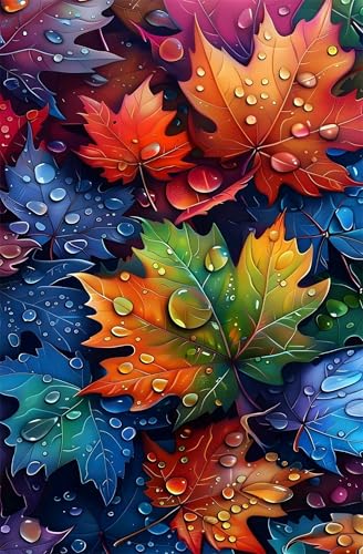Puzzle 1200 Teile Ahornblatt Wassertropfen 75 x 50 cm Puzzles für Erwachsene Herausforderndes Rätsel Lernspiel für Die Ganze Familie Geschenke für Frauen Männer 1200 Teile Puzzle von QiHon