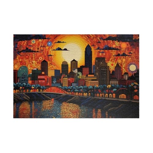 Puzzle 1314 Teile Erwachsene Sonnenaufgang Stadt 75 x 50 cm Puzzles für Erwachsene Pädagogisches Spiel Herausforderung Spielzeug Impossible Puzzle 1314 Teile Puzzles von QiHon