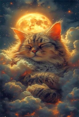Puzzle 150 Teile Mondkatze 35 x 25 cm Puzzles für Erwachsene Herausforderndes Rätsel Lernspiel für Die Ganze Familie Geschenke für Frauen Männer 150 Teile Puzzle von QiHon