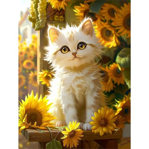 Puzzle 200 Teile Tier Katze Sonnenblume, Puzzle Erwachsene 35 x 25 cm, Herausforderndes Rätsel, Puzzlespiele für Die Ganze Familie, Klassische Puzzles für Erwachsene 200 Teile von QiHon