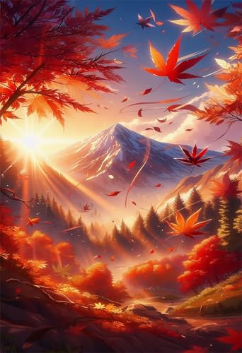 Puzzle 2000 Teile Erwachsene Berg Sonnenaufgang Ahornblatt 100 x 70 cm Puzzles für Erwachsene Pädagogisches Spiel Herausforderung Spielzeug Impossible Puzzle 2000 Teile Puzzles von QiHon