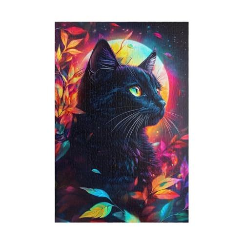 Puzzle 300 Teile Blatt Katze Mond 38 x 26 cm Puzzles für Erwachsene Herausforderndes Rätsel Lernspiel für Die Ganze Familie Geschenke für Frauen Männer 300 Teile Puzzle von QiHon
