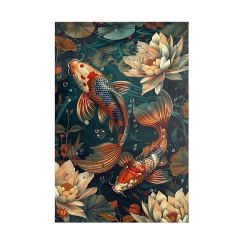 Puzzle 300 Teile Erwachsene Koi Lotusblume 40 x 28 cm Puzzles für Erwachsene Pädagogisches Spiel Herausforderung Spielzeug Impossible Puzzle 300 Teile Puzzles von QiHon
