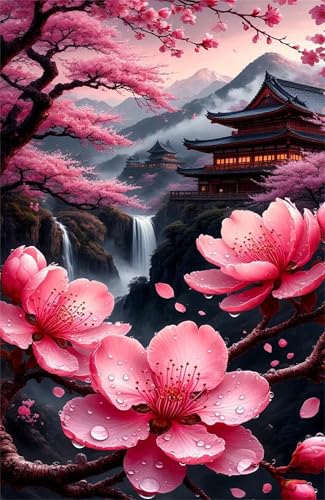 Puzzle 300 Teile Erwachsene Wasserfall Bergblumen 40 x 28 cm Puzzles für Erwachsene Pädagogisches Spiel Herausforderung Spielzeug Impossible Puzzle 300 Teile Puzzles von QiHon