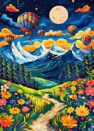 Puzzle 300 Teile Heißluftballon Blume 38 x 26 cm Puzzles für Erwachsene Herausforderndes Rätsel Lernspiel für Die Ganze Familie Geschenke für Frauen Männer 300 Teile Puzzle von QiHon