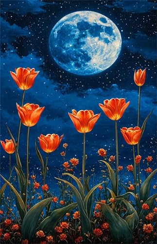 Puzzle 300 Teile Mond Tulpen 38 x 26 cm Puzzles für Erwachsene Herausforderndes Rätsel Lernspiel für Die Ganze Familie Geschenke für Frauen Männer 300 Teile Puzzle von QiHon