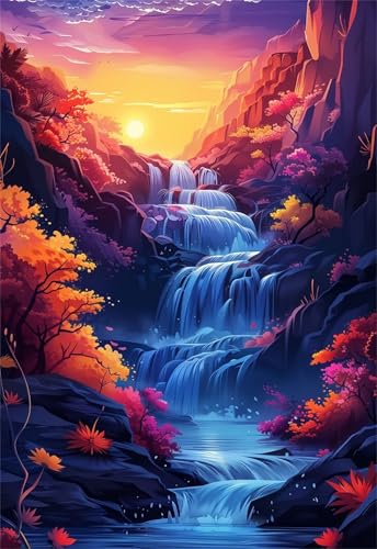 Puzzle 300 Teile Sonnenaufgang Wasserfall Baum 38 x 26 cm Puzzles für Erwachsene Herausforderndes Rätsel Lernspiel für Die Ganze Familie Geschenke für Frauen Männer 300 Teile Puzzle von QiHon