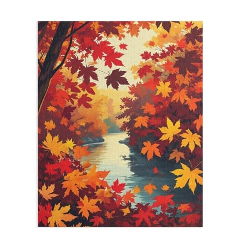 Puzzle 500 Teile Ahornblatt Fluss 52 x 38 cm Puzzles für Erwachsene Herausforderndes Rätsel Lernspiel für Die Ganze Familie Geschenke für Frauen Männer 500 Teile Puzzle von QiHon