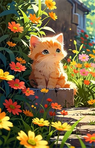Puzzle 500 Teile Cartoon Blumenkatze 52 x 38 cm Puzzles für Erwachsene Herausforderndes Rätsel Lernspiel für Die Ganze Familie Geschenke für Frauen Männer 500 Teile Puzzle von QiHon