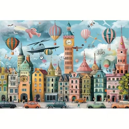 Puzzle 500 Teile Heißluftballonstadt, Puzzle Erwachsene 52 x 38 cm, Herausforderndes Rätsel, Puzzlespiele für Die Ganze Familie, Klassische Puzzles für Erwachsene 500 Teile von QiHon