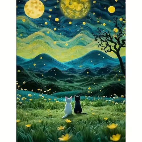 Puzzle 500 Teile Sternennachtkatze, Puzzle Erwachsene 52 x 38 cm, Herausforderndes Rätsel, Puzzlespiele für Die Ganze Familie, Klassische Puzzles für Erwachsene 500 Teile von QiHon