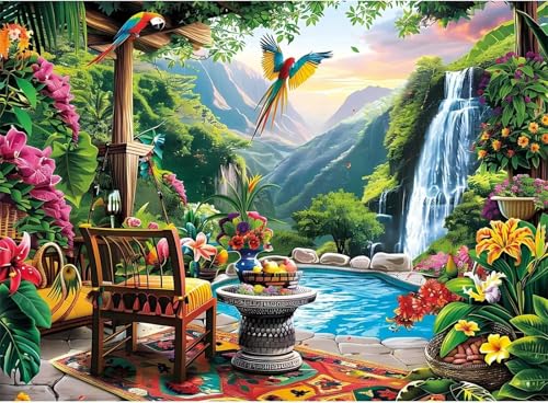 Puzzle 500 Teile Wasserfall Blume Papagei 52 x 38 cm Puzzles für Erwachsene Herausforderndes Rätsel Lernspiel für Die Ganze Familie Geschenke für Frauen Männer 500 Teile Puzzle von QiHon