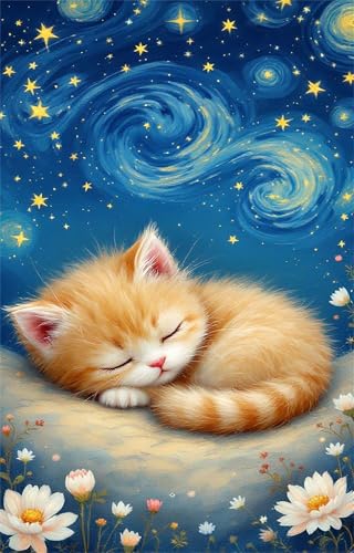 Puzzle 520 Teile Erwachsene Sternenhimmel Katze Blume 52 x 38 cm Puzzles für Erwachsene Pädagogisches Spiel Herausforderung Spielzeug Impossible Puzzle 520 Teile Puzzles von QiHon