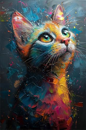 Puzzle 70 Teile Erwachsene Bunte Süße Katze 20 x 15 cm Puzzles für Erwachsene Pädagogisches Spiel Herausforderung Spielzeug Impossible Puzzle 70 Teile Puzzles von QiHon