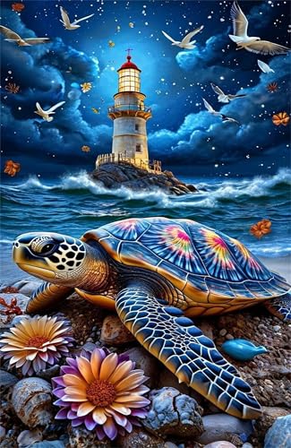 Puzzle 70 Teile Erwachsene Leuchtturm Wellen Schildkröte 20 x 15 cm Puzzles für Erwachsene Pädagogisches Spiel Herausforderung Spielzeug Impossible Puzzle 70 Teile Puzzles von QiHon