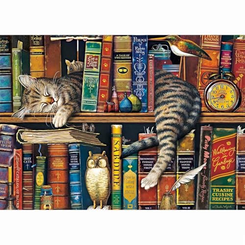 Puzzle 700 Teile Bücherregal Katze, Puzzle Erwachsene 52 x 38 cm, Herausforderndes Rätsel, Puzzlespiele für Die Ganze Familie, Klassische Puzzles für Erwachsene 700 Teile Puzzle 700 Teile Bücherregal Katze, Puzzle Erwachsene 52 x 38 cm, Herausforderndes Rätsel, Puzzlespiele für Die Ganze Familie, Klassische Puzzles für Erwachsene 700 Teile von QiHon