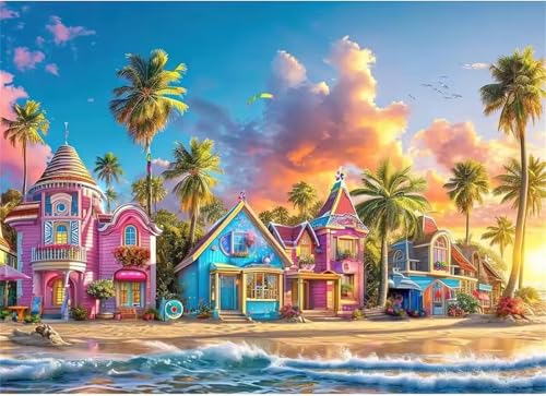 Puzzle für Erwachsene 120 Teile Strandbungalow, 25 x 20 cm Puzzles für Erwachsene Pädagogisches Spiel Herausforderung Spielzeug 120 Teile, Puzzle Erwachsene Anspruchsvoll von QiHon