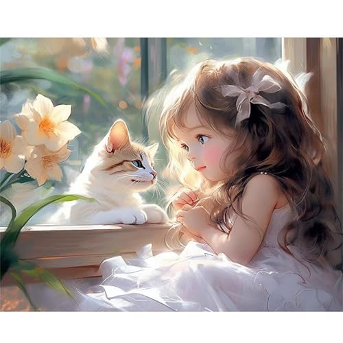 Puzzle für Erwachsene 2000 Teile Mädchen Katze Tier, 100 x 70 cm Puzzles für Erwachsene Pädagogisches Spiel Herausforderung Spielzeug 2000 Teile, Puzzle Erwachsene Anspruchsvoll von QiHon