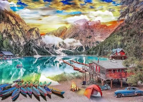 Puzzle für Erwachsene 500 Teile Seenlandschaft, 52 x 38 cm Puzzles für Erwachsene Pädagogisches Spiel Herausforderung Spielzeug 500 Teile, Puzzle Erwachsene Anspruchsvoll von QiHon