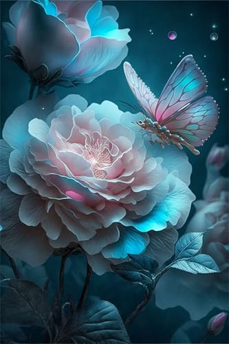 Puzzles für Erwachsene 1000 Teile, Green Rose Butterfly Artwork Puzzle 75 x 50 cm, Bunte DIY-Puzzles für Heimdekoration Familienpuzzle für Einsteiger und Kinder von QiHon