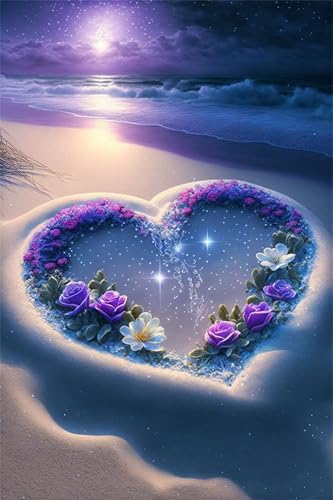 Puzzles für Erwachsene 1000 Teile, Purple Love Beach Artwork Puzzle 75 x 50 cm, Bunte DIY-Puzzles für Heimdekoration Familienpuzzle für Einsteiger und Kinder von QiHon