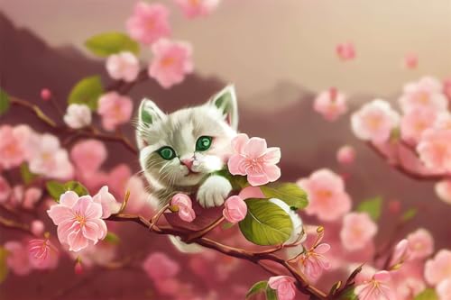 Puzzles für Erwachsene 1000 Teile, Rosa Blume Katze Artwork Puzzle 75 x 50 cm, Bunte DIY-Puzzles für Heimdekoration Familienpuzzle für Einsteiger und Kinder Puzzles für Erwachsene 1000 Teile, Rosa Blume Katze Artwork Puzzle 75 x 50 cm, Bunte DIY-Puzzles für Heimdekoration Familienpuzzle für Einsteiger und Kinder von QiHon