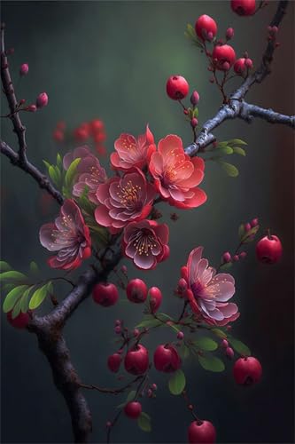 Puzzles für Erwachsene 1000 Teile, Rote Pflaumenblüte Artwork Puzzle 75 x 50 cm, Bunte DIY-Puzzles für Heimdekoration Familienpuzzle für Einsteiger und Kinder von QiHon